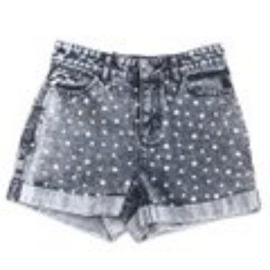 Crystal Embellished Studded High Waist Shorts